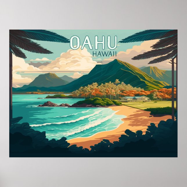 Oahu Hawaii Beach Vintage Retro Poster (Front)
