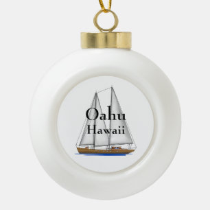 Oahu Hawaii Ceramic Ball Christmas Ornament