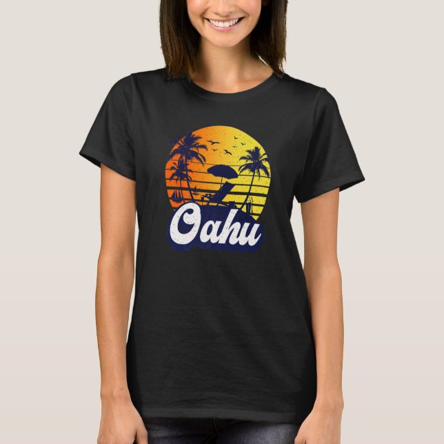 Oahu Hawaii Hawaiian Sunset Beach Retro Premium T-Shirt (Front)