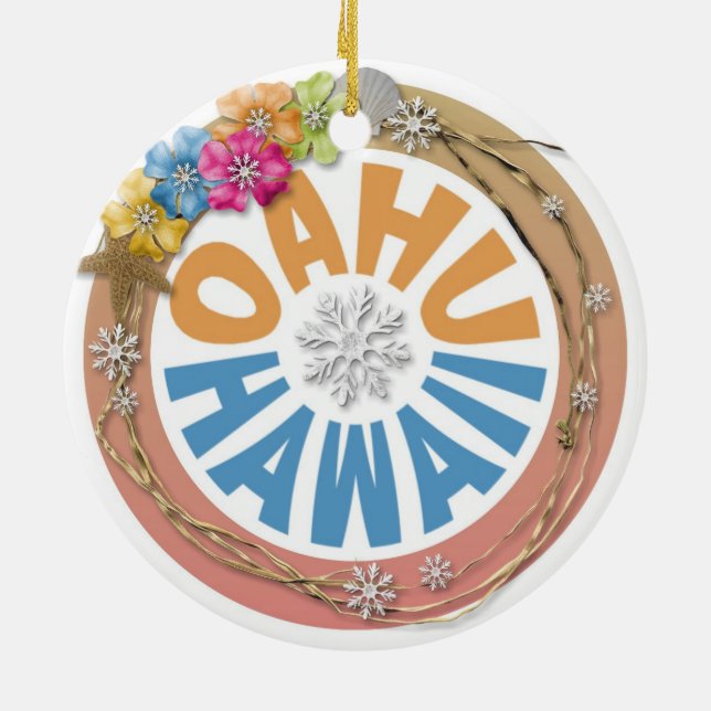 Oahu Hawaii hibiscus holiday ornament (Back)