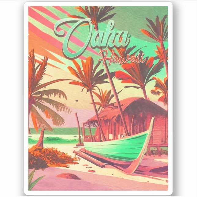 Oahu Hawaii island tropical sunset palm tree 1960s (Front)