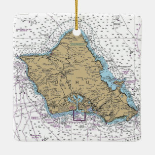 Oahu Hawaii Nautical Chart Ceramic Ornament