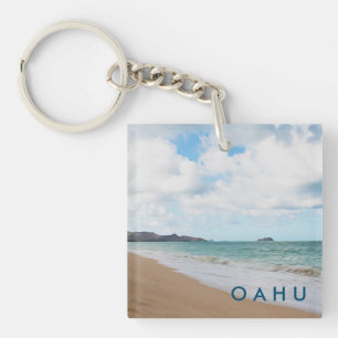 Oahu Hawaii Ocean Waves & Beach Keychain