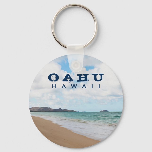Oahu Hawaii Ocean Waves & Beach Keychain (Front)