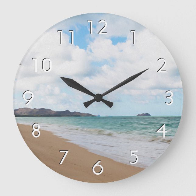 Oahu Hawaii Ocean Waves & Beach Large Clock (Front)