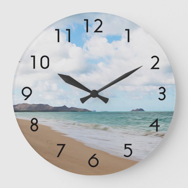 Oahu Hawaii Ocean Waves & Beach Large Clock (Front)