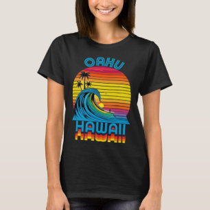 Oahu Hawaii Retro Throwback Surf & Beach Souvenir T-Shirt