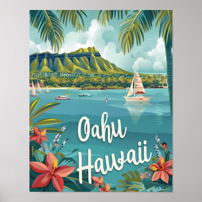 Oahu Hawaii Travel Poster Art Print Poster (Front)