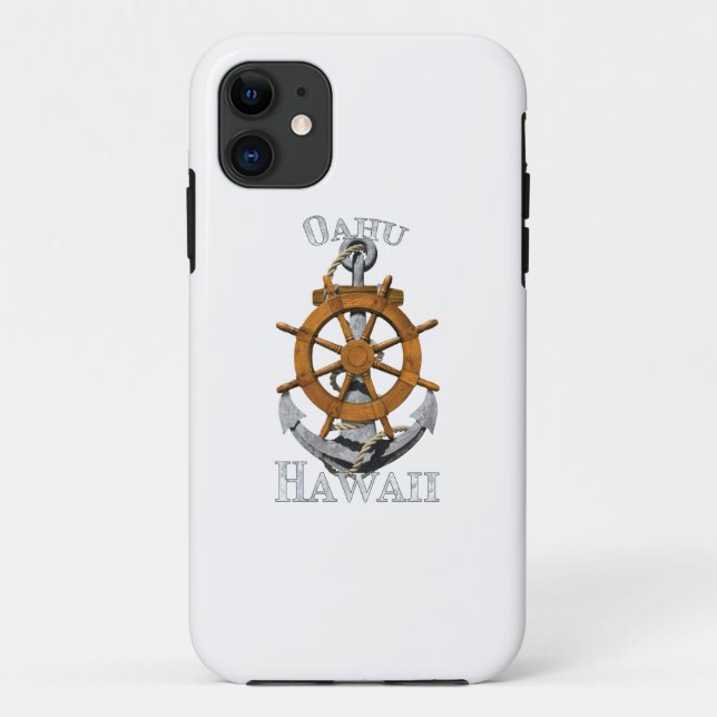 Oahu Hawaii Vacation Nautical Anchor Helm Sailing Case-Mate iPhone Case (Back)
