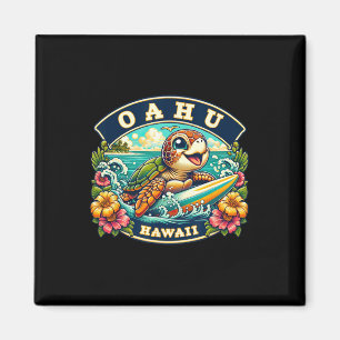 Oahu Hawaiii Cute Sea Turtle Surfing Magnet