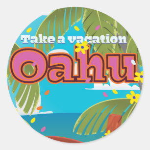 Oahu Holiday travel poster Classic Round Sticker