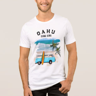 Oahu Kamaʻaina Blue Vintage Van Surfboard Waves Tri-Blend Shirt