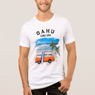 Oahu Kamaʻaina Orange Vintage Van Surfboard Tri-Blend Shirt