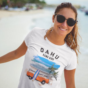 Oahu Kamaʻaina Orange Vintage Van Surfboard Tri-Blend Shirt