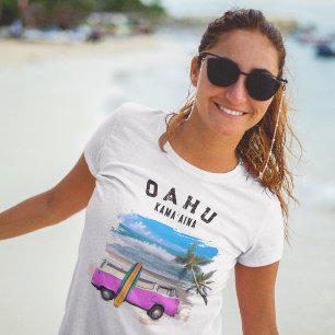 Oahu Kamaʻaina Pink Vintage Van Surfboard T-Shirt