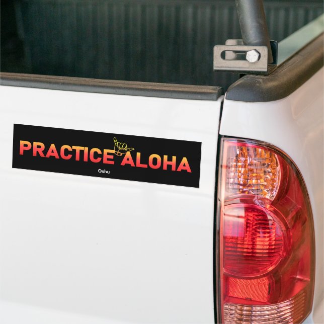 Oahu Practice Aloha Lava Shaka (Hang loose) Bumper Sticker (On Truck)