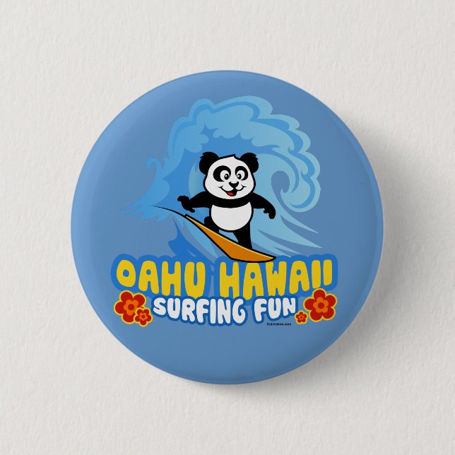Oahu Surfing Panda 2 Inch Round Button (Front)
