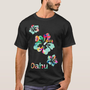 Oahu T  Hawaii Hawaiian Hibiscus flowers Surfer  T-Shirt