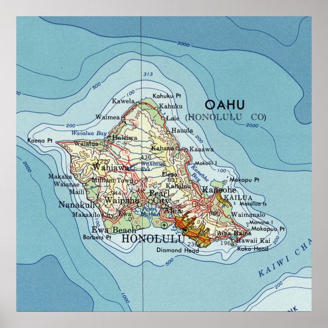 Oahu Vintae Map Poster (Front)