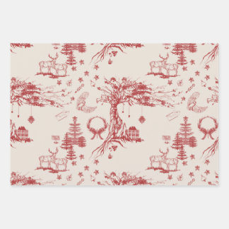 Oak and Elk holiday toile in Brick Red Wrapping Paper Sheet