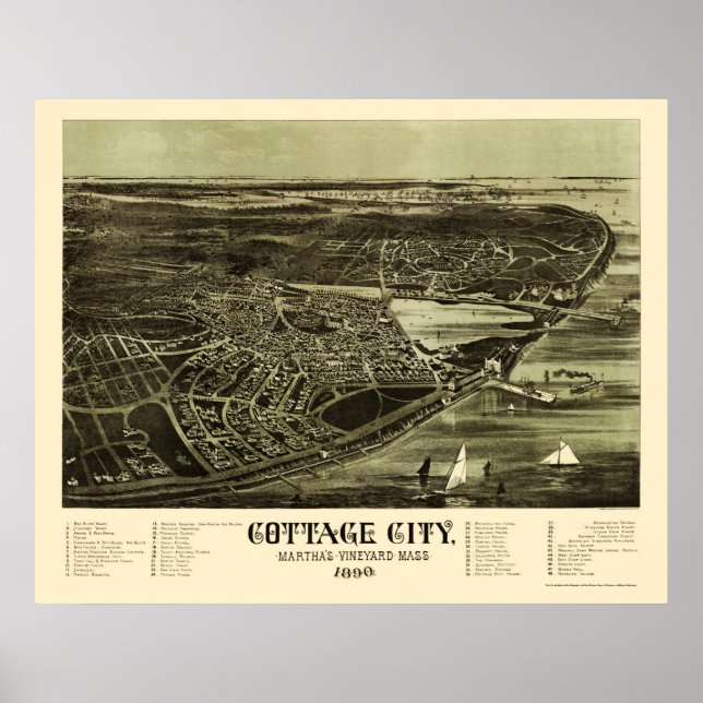 Oak Bluffs, MA Panoramic Map - 1890 Poster (Front)