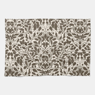 Oak branches and leaves, damask pattern in brown a kitchen towel