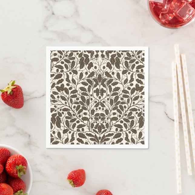 Oak branches and leaves, damask pattern in brown a napkin (Insitu)