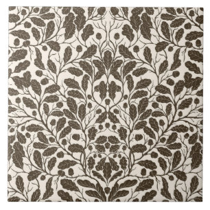 Oak branches and leaves, damask pattern in brown a tile