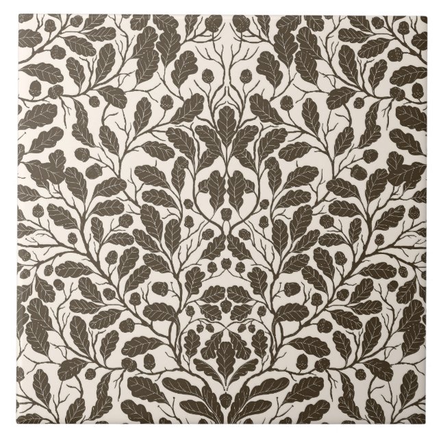 Oak branches and leaves, damask pattern in brown a tile (Front)