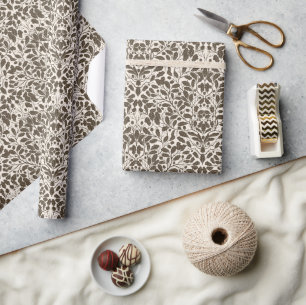 Oak branches and leaves, damask pattern in brown a wrapping paper