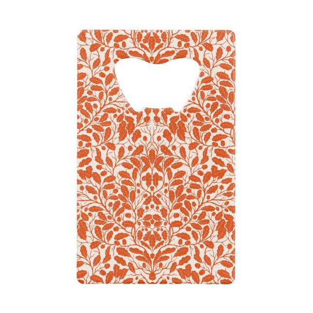 Oak branches and leaves, damask pattern in dark or credit card bottle opener (Front)