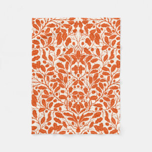 Oak branches and leaves, damask pattern in dark or fleece blanket