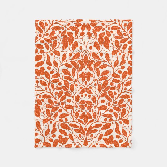 Oak branches and leaves, damask pattern in dark or fleece blanket (Front)