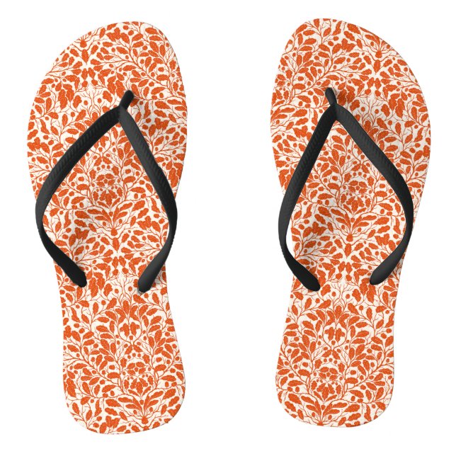 Oak branches and leaves, damask pattern in dark or flip flops (Footbed)
