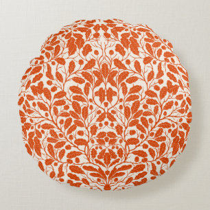 Oak branches and leaves, damask pattern in dark or round pillow