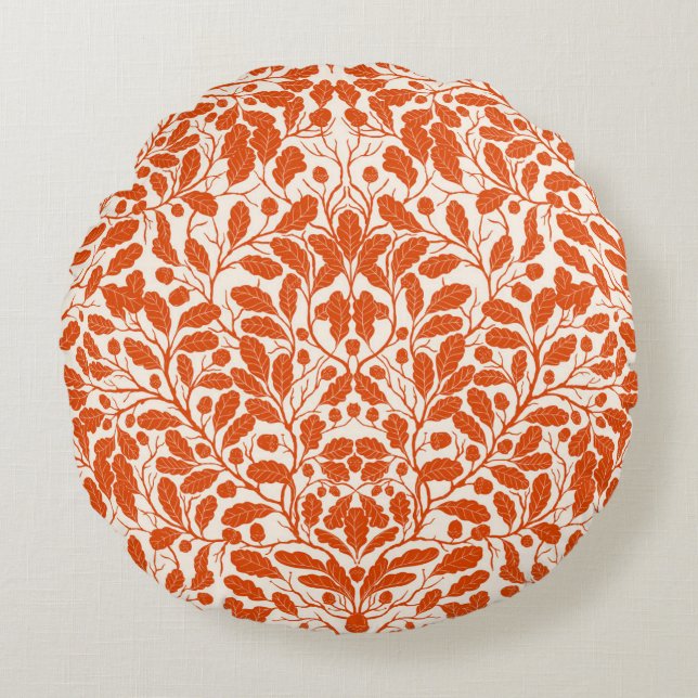 Oak branches and leaves, damask pattern in dark or round pillow (Front)