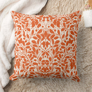 Oak branches and leaves, damask pattern in dark or throw pillow