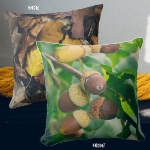 Oak branches with acorns throw pillow