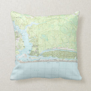 Oak Island North Carolina Map (1990) Throw Pillow