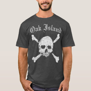 Oak Island Skull  Crossbones Distressed Print T-Shirt