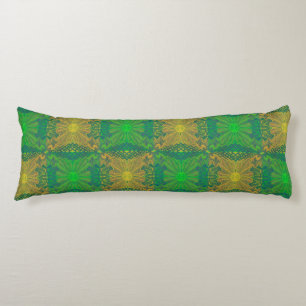 Oak King, bohemian floral pattern, green & yellow Body Pillow