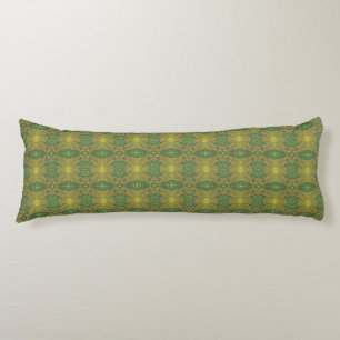 "Oak King", floral bohemian pattern, green, yellow Body Pillow