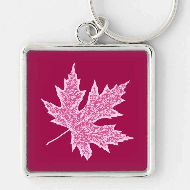 Oak leaf - burgundy wine and pink keychain (Front)