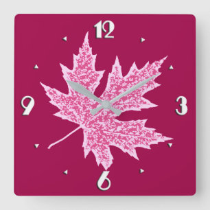 Oak leaf - burgundy wine and pink square wall clock