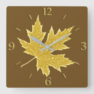 Oak leaf - camel tan and brown square wall clock