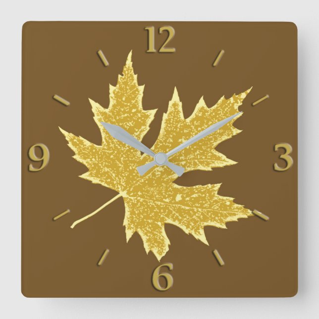 Oak leaf - camel tan and brown square wall clock (Front)