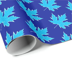 Oak leaf - ice blue and white wrapping paper