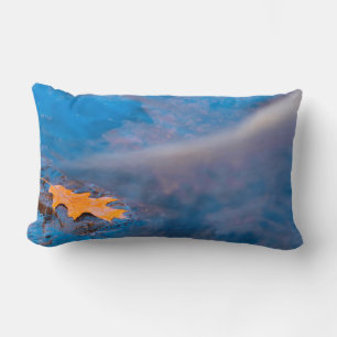 Oak leaf on rock in Rosseau River Lumbar Pillow