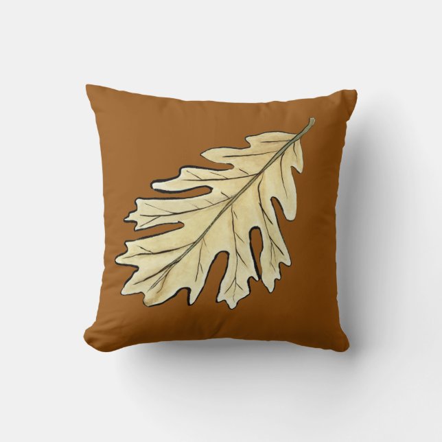 Oak Leaf Watercolor Throw Pillow (Front)