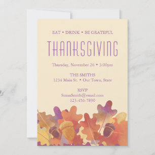 Oak Leaves & Acorn Thanksgiving in Purple & Orange Announcement